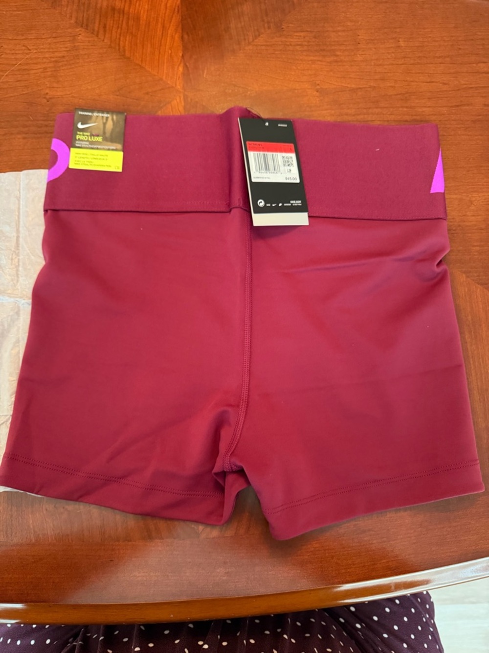 3” length NWT Nike Women's Maroon Bike Shorts with Pink Waistband Logo - Picture 2 of 2